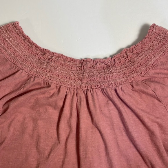 Lucky Brand Boho Smocked Leaf Embroidered Tassels Elbow Sleeves Dusty Pink Top M - Picture 6 of 13